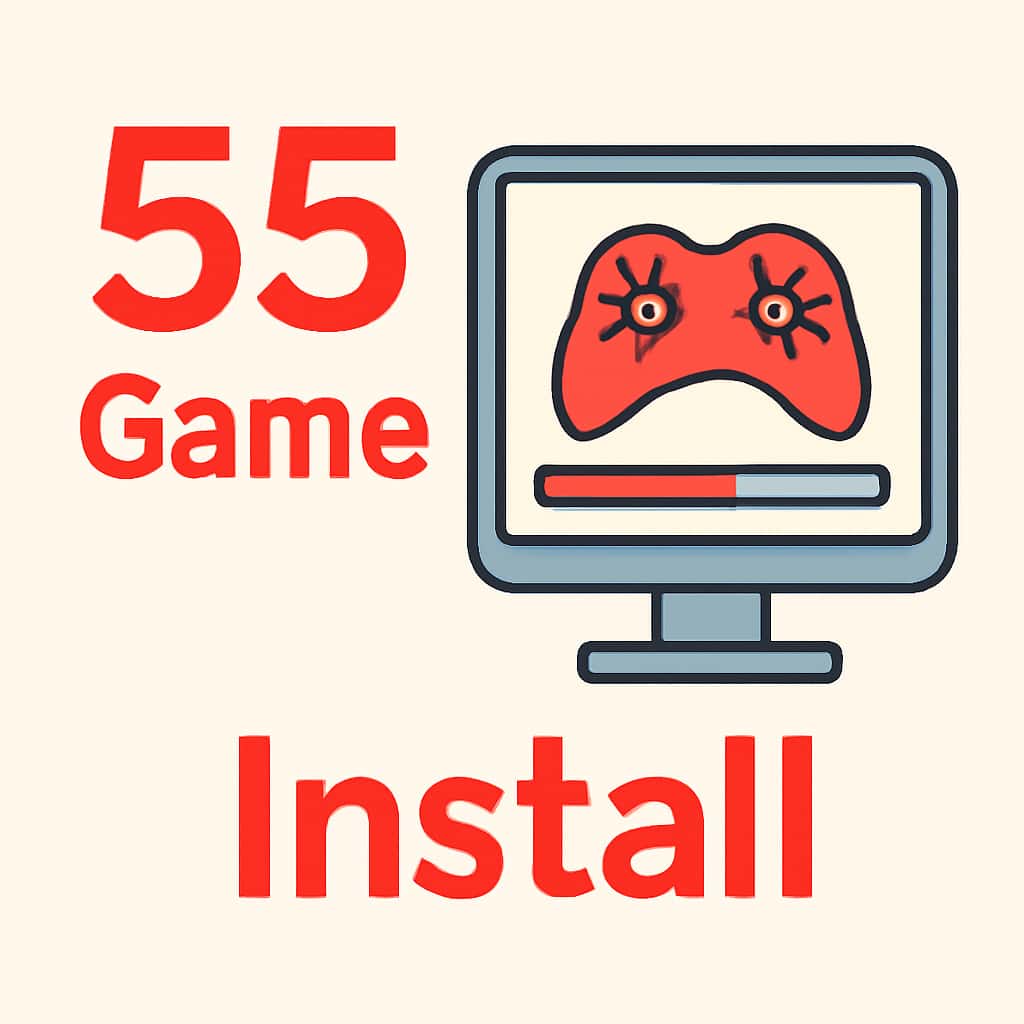 Illustration showing the steps of installing 55 Game.