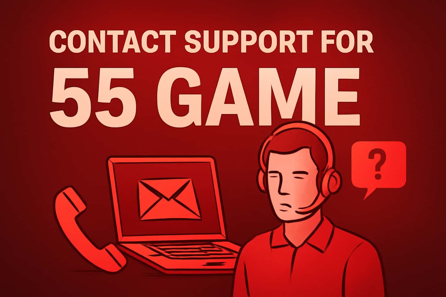Visual representation of Contact Support for 55 Game with clear text.
