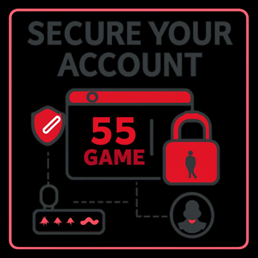 Illustration detailing key security steps for the 55 Game account.