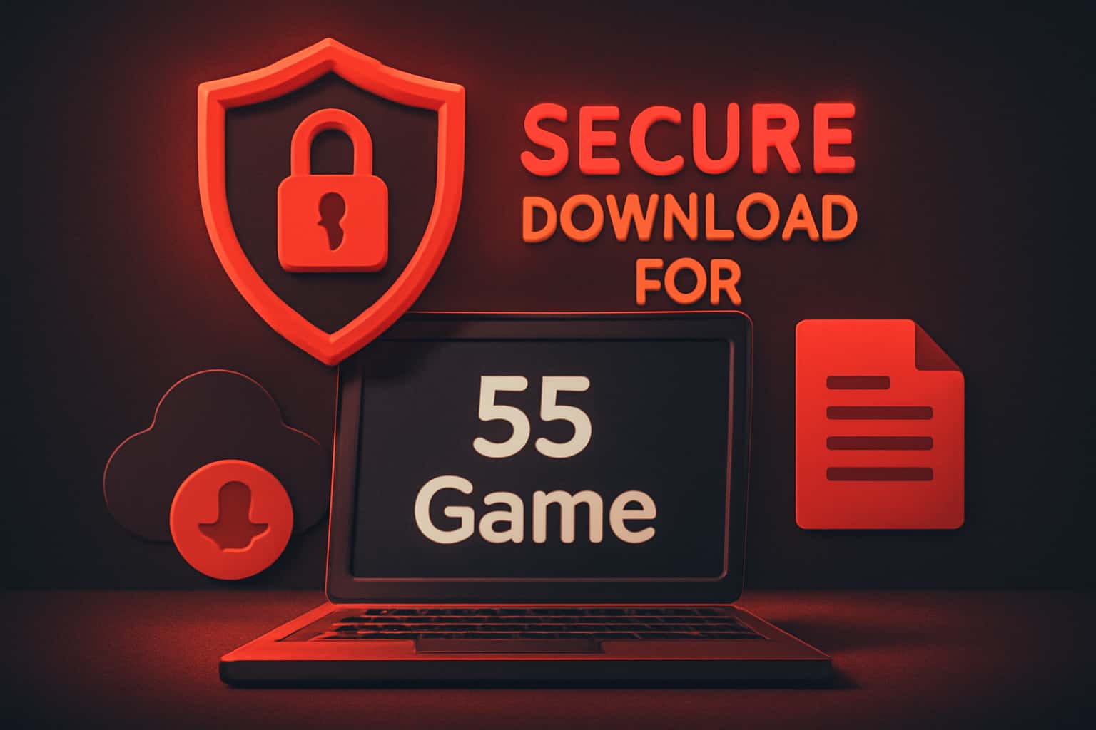 A visual representation of secure downloading for the 55 Game, highlighted in red accents.