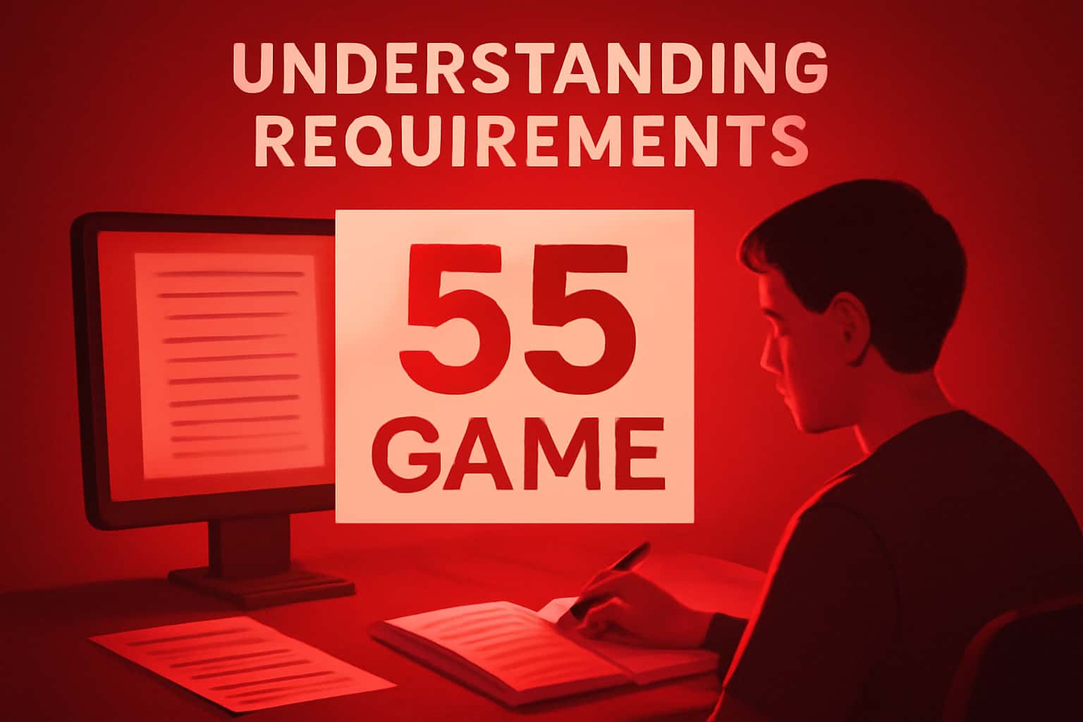 An informational scene illustrating the requirements for 55 Game installation.