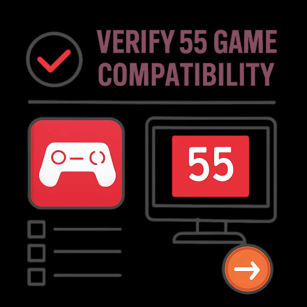 A diagram detailing the steps to verify compatibility for the 55 Game.