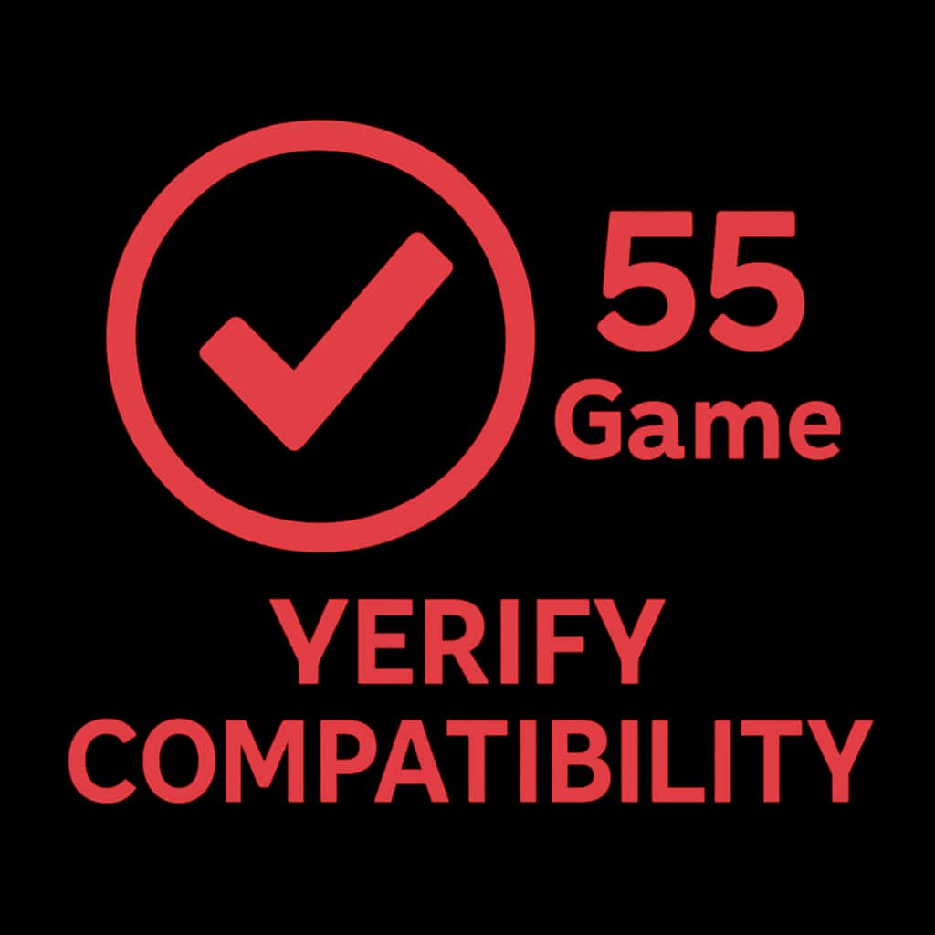 A simple badge symbolizing the verification of 55 Game compatibility.